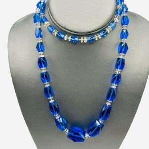Stunning Art Deco Cobalt Glass Bead Flapper Necklace